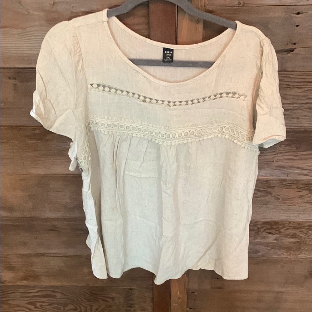 Lucky Brand Cream Relaxed Blouse with Smocked Details